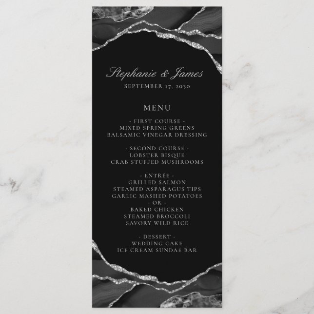 Menu Élégant Mariage d'âge noir à huile d'argent (Devant)