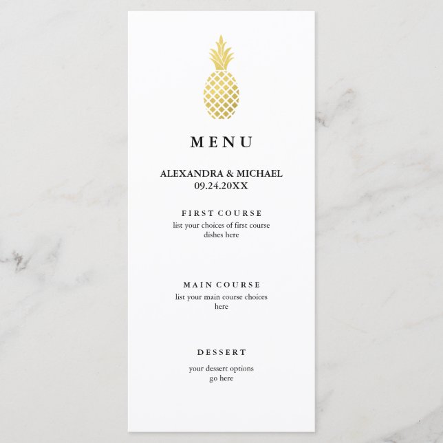 Menu Élégant Mariage d'ananas Gold (Devant)