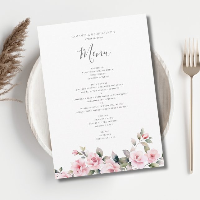 Menu Élégant Mariage d'aquarelle rose (Créateur téléchargé)