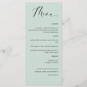 Menu Elégant Mariage de calligraphie verte Sage / Récep