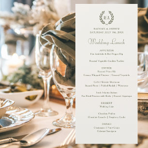 Menu Élégant Mariage de crème verte Monogramme Wreath
