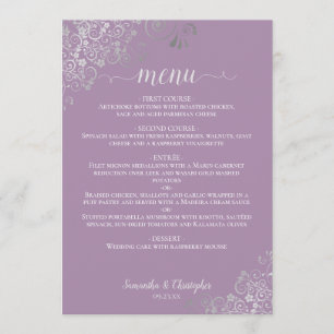 Menu Élégant Mariage de dentelle argenté Lavande violet