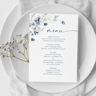 Menu Élégant Mariage de feuillage d'hiver bleu Dusty