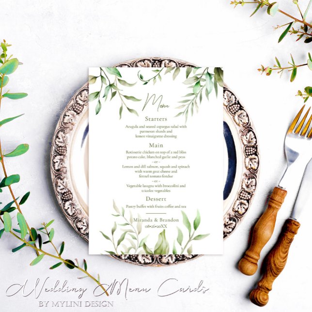 Menu Élégant Mariage de feuillage Eucalyptus Vert Sage (Créateur téléchargé)