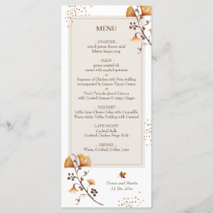 Menu Elégant Mariage de feuille d'automne doré