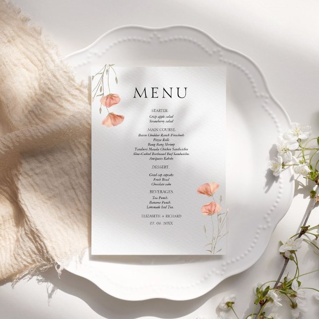 Menu Élégant Mariage de fleurs orange de prés de pavot (Créateur téléchargé)