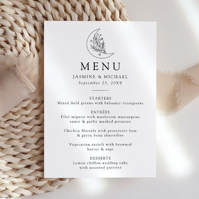 Menu Élégant Mariage de la Lune botanique et des étoile (Créateur téléchargé)