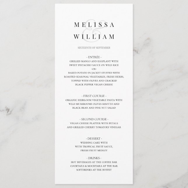 Menu Élégant Mariage de mariée de script et d'esperluet (Devant)