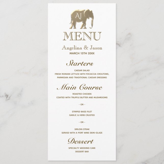 Menu Élégant Mariage de Monogramme Or (Devant)