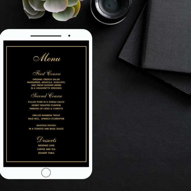 Menu Élégant Mariage de script Black Gold (Créateur téléchargé)