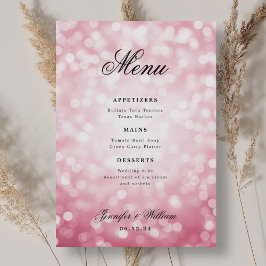 Menu Élégant Mariage de script Blush Rose Bokeh lumière