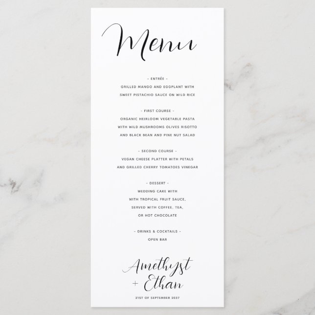 Menu Élégant Mariage de script moderne (Devant)