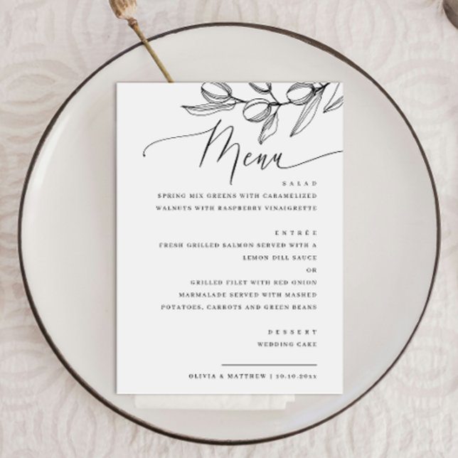 Menu Élégant Mariage de script Olive | Botanique italie (Créateur téléchargé)