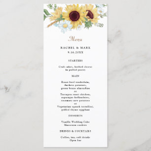 Menu Élégant Mariage de tournesol rustique