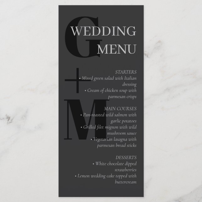 Menu Élégant Mariage de typographie de charbon de bois (Devant)