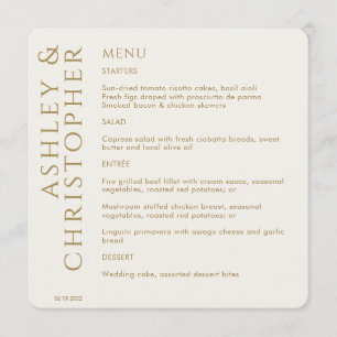 Menu Élégant Mariage d'or moderne