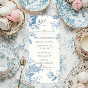 Menu Élégant Mariage Floral bleu toile française