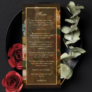 Menu Élégant Mariage Floral d'Art Fin