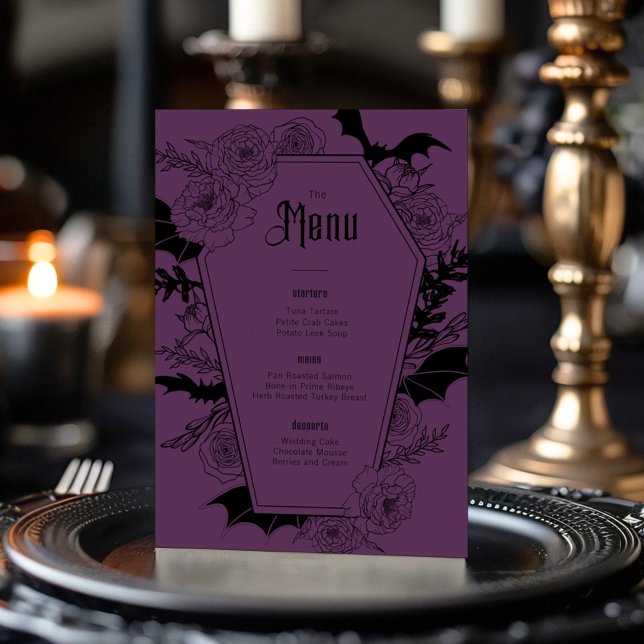 Menu Élégant Mariage floral gothique violet (Créateur téléchargé)