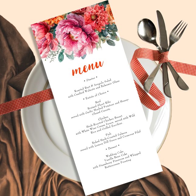 Menu Elégant Mariage floral orange et rose (Créateur téléchargé)