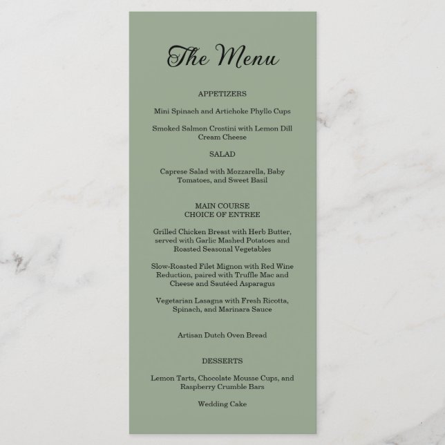 Menu Élégant Mariage Floral Ornate Sage Vert (Devant)