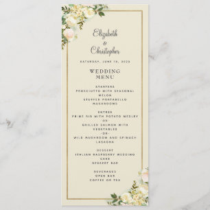 Menu Elégant Mariage Floral Rose Gold Frame Eggshell