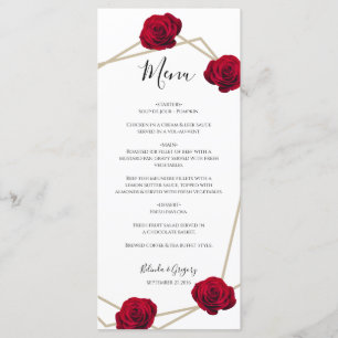 Menu Élégant Mariage géométrique rouge rose