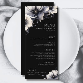 Menu Élégant Mariage moderne noir floral