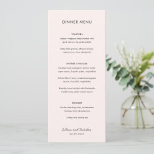 Menu Élégant Mariage moderne rose