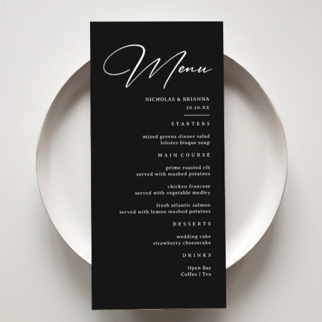 Menu Élégant Mariage noir (Créateur téléchargé)