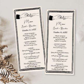 Menu Elégant Mariage noir rétro tiré à la main