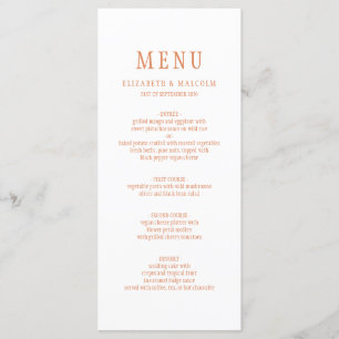 Menu Élégant Mariage orange cuivre blanc moderne