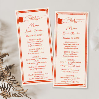 Menu Elégant Mariage Orange Retro tiré à la main