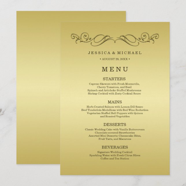 Menu Elégant mariage Ornate Or Luxury (Devant / Derrière)