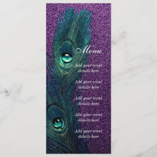 Menu Élégant Mariage Peacock bleu violet Turquoise