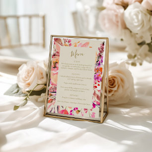 Menu Élégant mariage personnalisé floral aquarelle rose
