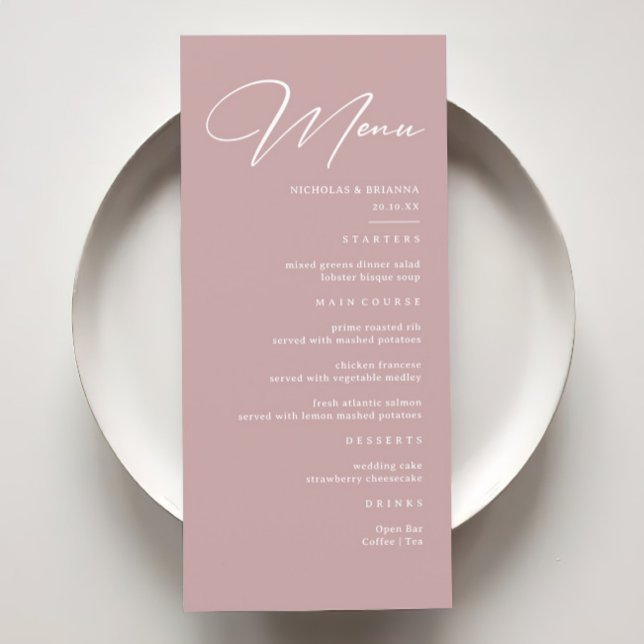 Menu Élégant Mariage Rose Dusty (Créateur téléchargé)