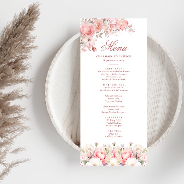 Menu Élégant Mariage rose floral (Créateur téléchargé)