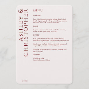 Menu Élégant Mariage rouge Crimson moderne
