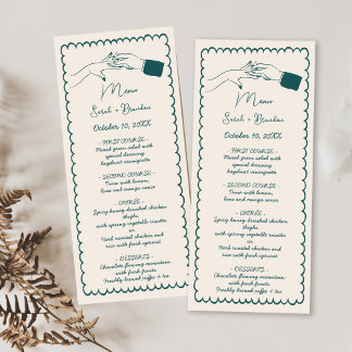 Menu Elégant Mariage vert rétro tiré à la main