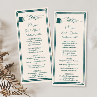 Menu Elégant Mariage vert rétro tiré à la main