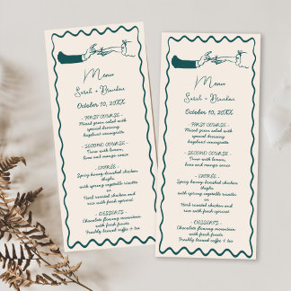 Menu Elégant Mariage vert rétro tiré à la main