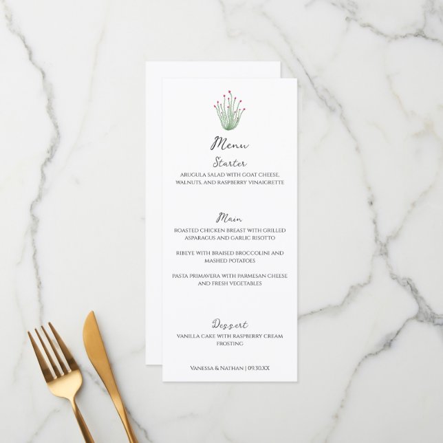 Menu Élégant Mariage vertical rose ocotillo Cactus (Devant/Arrière en situation)