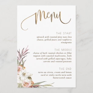 Menu Elégant menu/carte de place Palm séché Crème Feuil