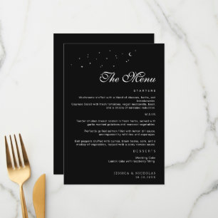 Menu Élégant minimal Celestial noir & blanc Mariage