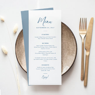 Menu Élégant minimal Dusty Blue Script Mariage texte