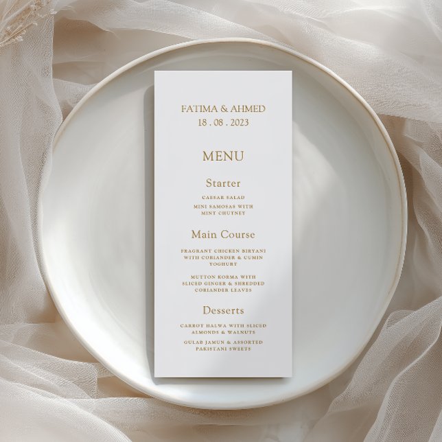 Menu Élégant Minimal Or Formal Script Mariage Dîner (Créateur téléchargé)