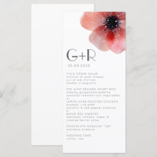 Menu Elégant minimaliste Aquarelle Mariage de pavot