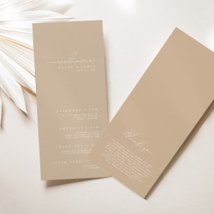Menu Élégant minimaliste de mariage blanc et beige