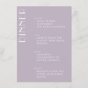 Menu Elégant minimaliste Dusty Lilac Mariage Art Déco